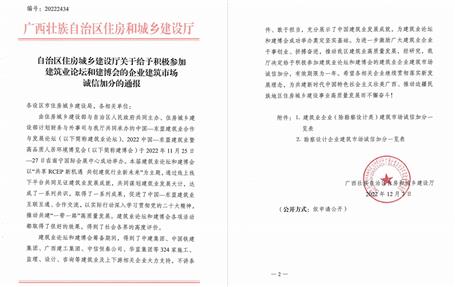 冶建公司獲自治區(qū)住建廳、南寧市住建局通報表揚(yáng)并獲誠信加分
